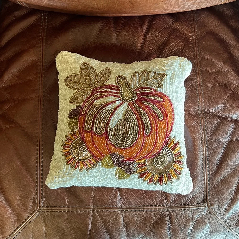 EUC Beaded Pumpkin Accent Pillow
